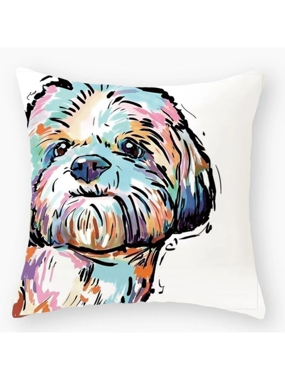 Lhaso Apso Dog Puppy 18"X18" Watercolor Decorative Pillow Case Cover